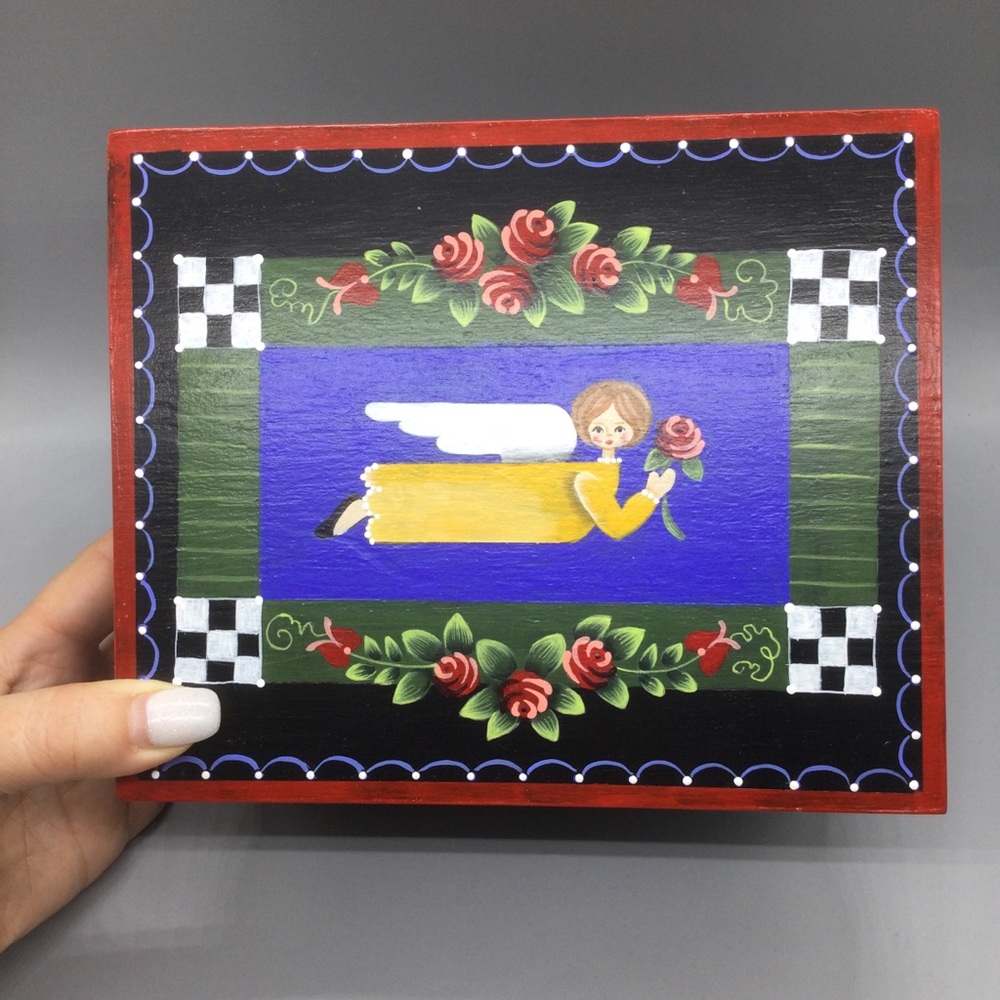 Artizan artist hand painted Jewelry Trinket Box